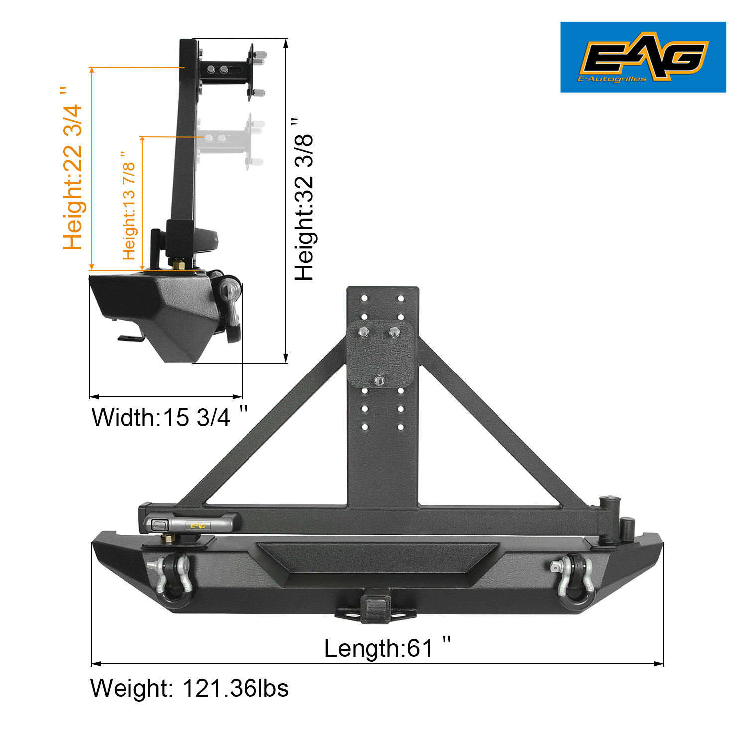EAG EZ Grip Rear Bumper W/Secure Lock Tire Carrier Fit 8706 Jeep