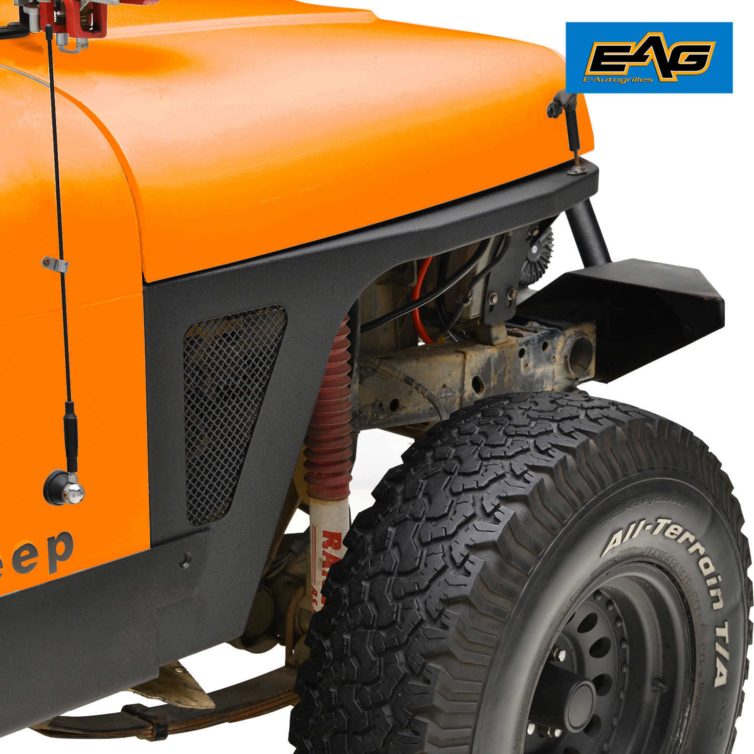 EAG Front Fender with Flair and LED Eagle Lights for 87-96 Jeep Wrangler YJ