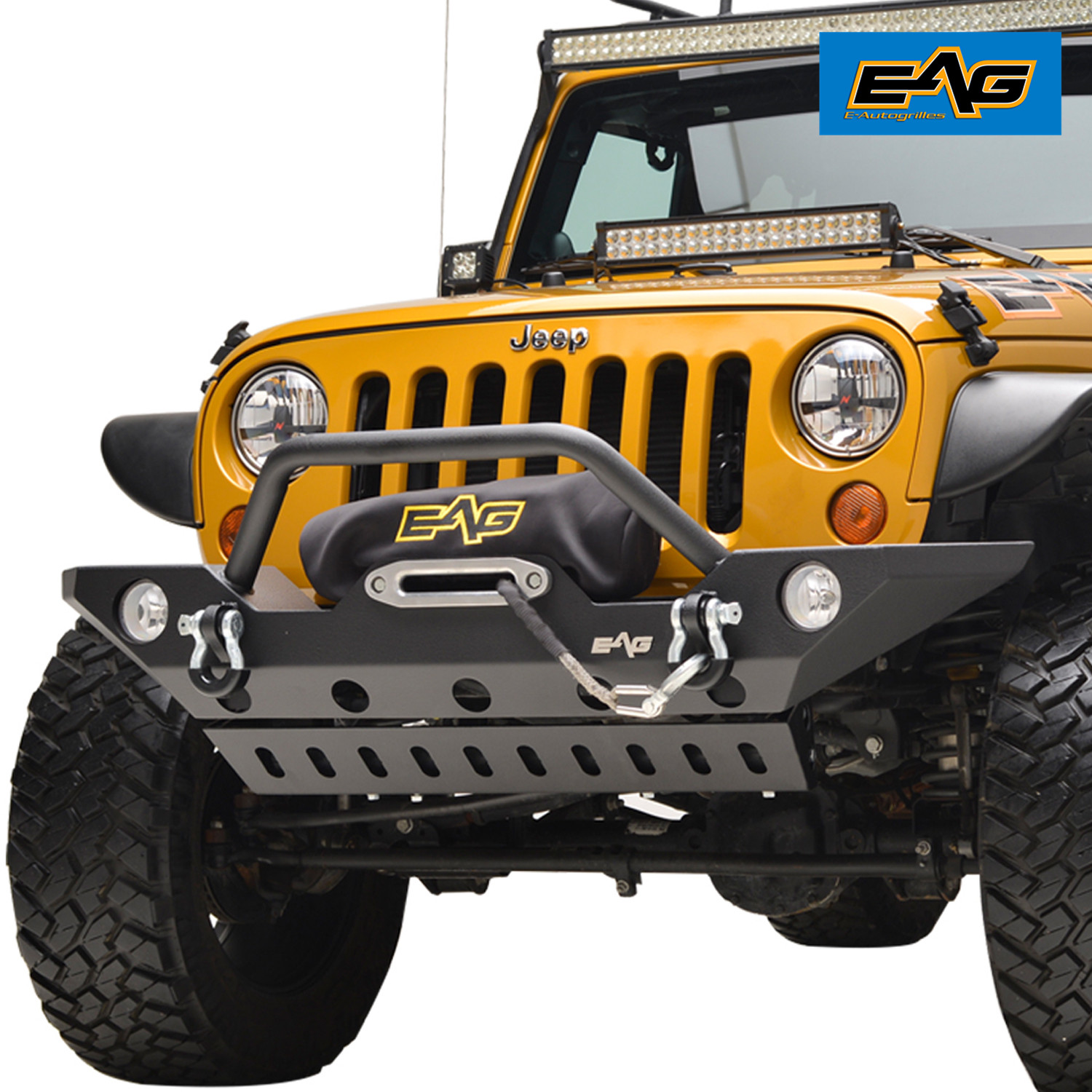 EAG Black Textured Stubby Front Bumper W//Skid Plate for 07-18 Jeep Wrangler JK