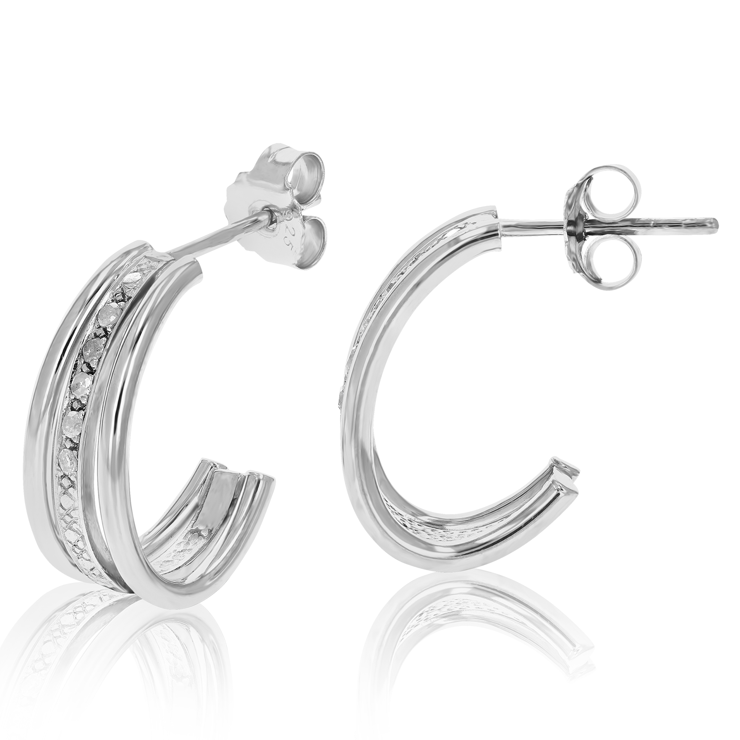 1/10 ct Diamond Hoop Earrings for Women Gold Plated Silver Prong 1 Inch - Picture 9 of 16