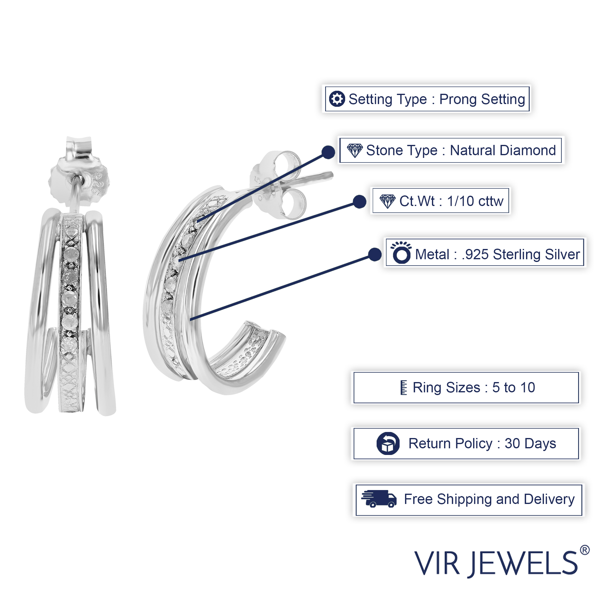 1/10 ct Diamond Hoop Earrings for Women Gold Plated Silver Prong 1 Inch - Picture 10 of 16