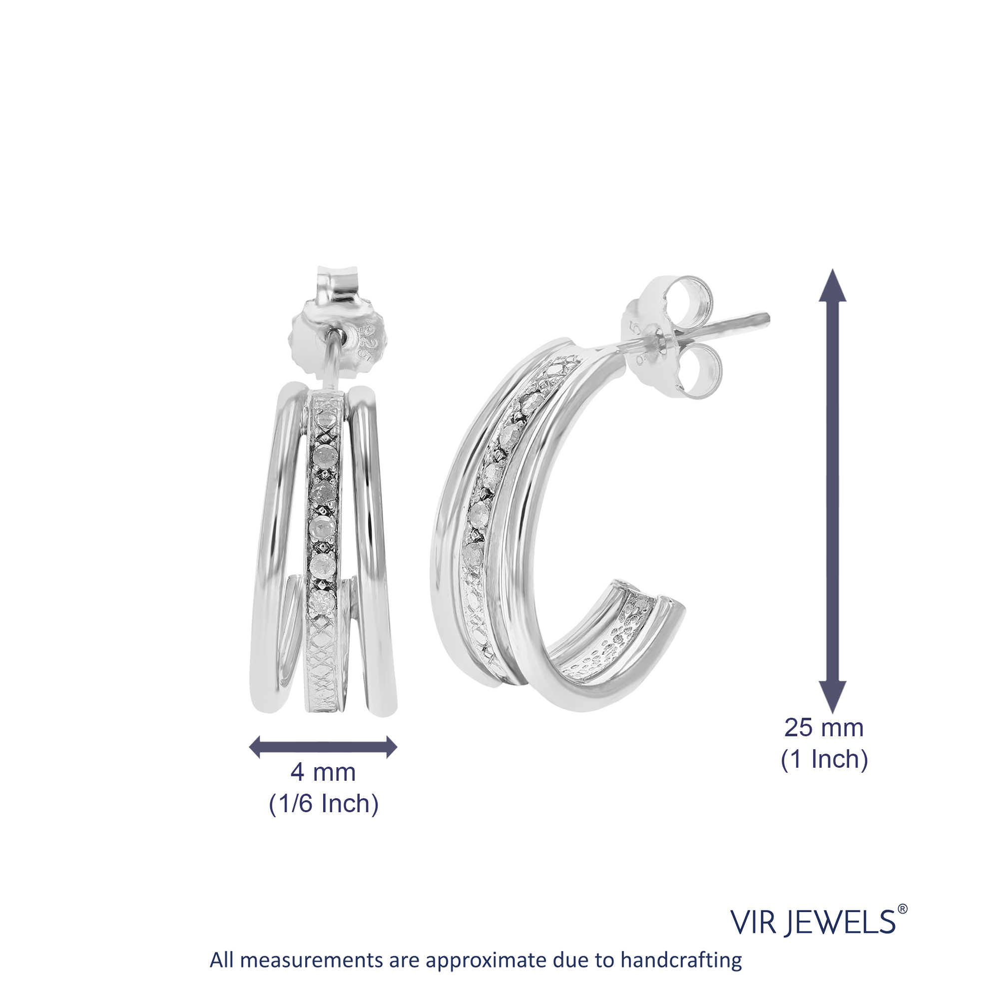 1/10 ct Diamond Hoop Earrings for Women Gold Plated Silver Prong 1 Inch - Picture 11 of 16