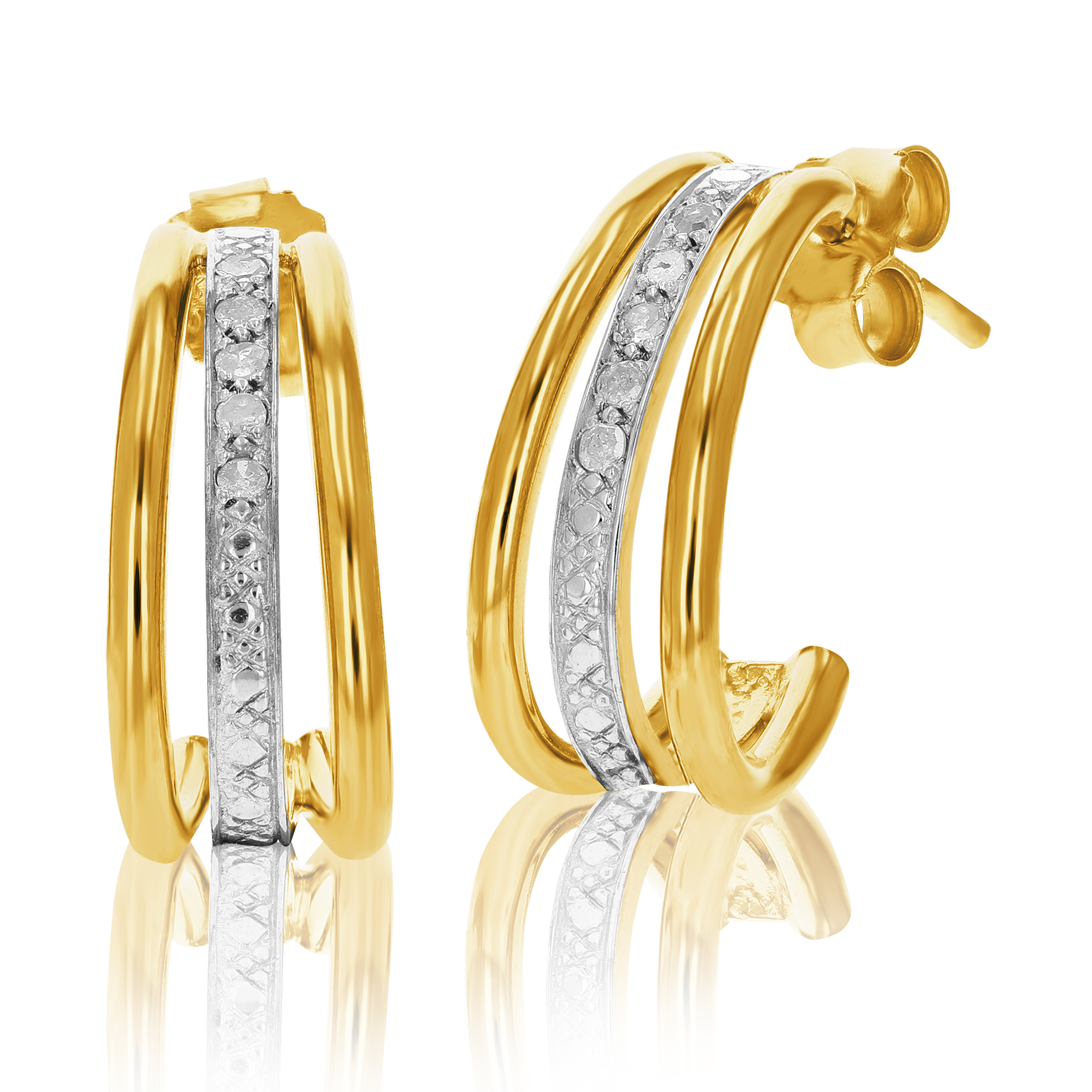 1/10 ct Diamond Hoop Earrings for Women Gold Plated Silver Prong 1 Inch - Picture 13 of 16