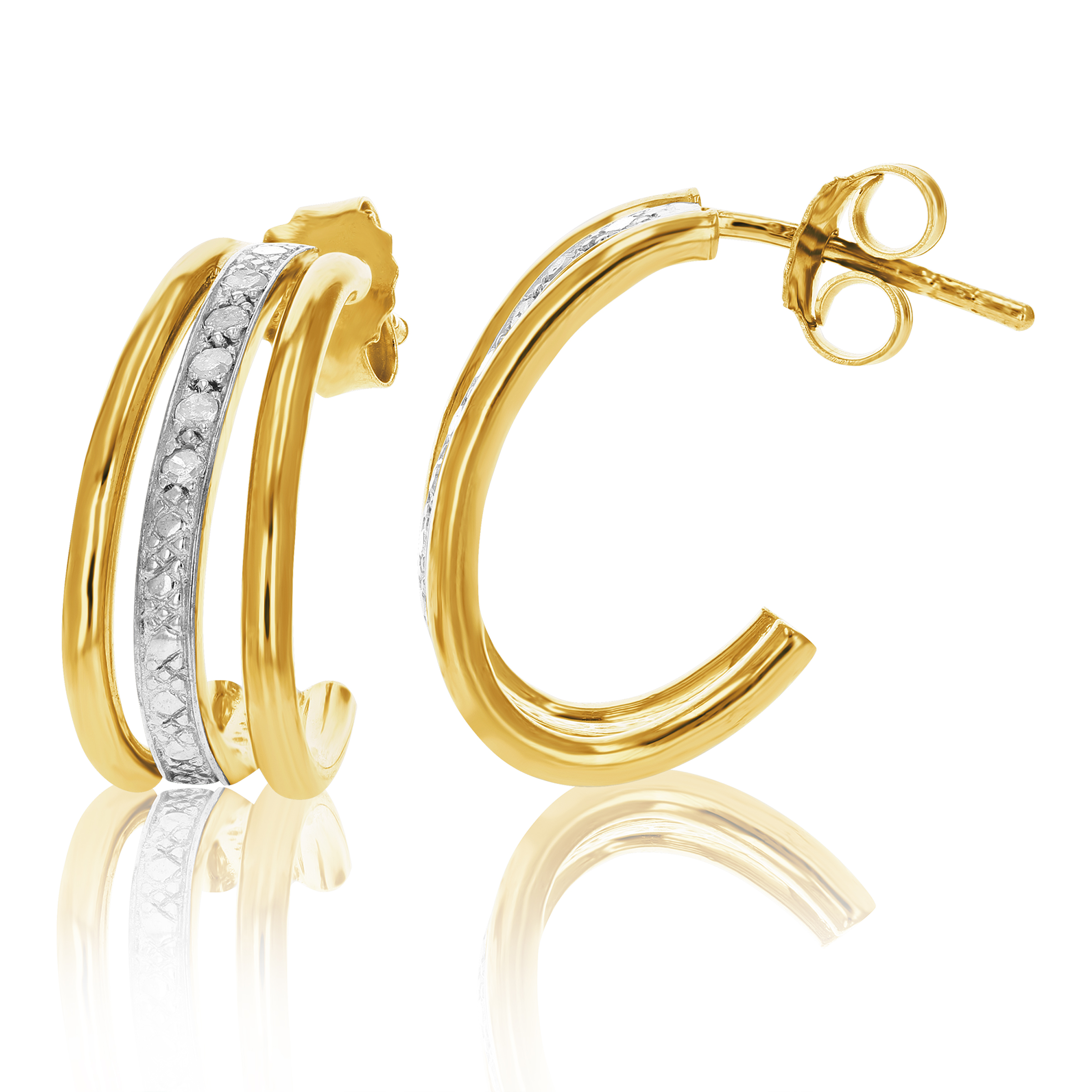 1/10 ct Diamond Hoop Earrings for Women Gold Plated Silver Prong 1 Inch - Picture 14 of 16