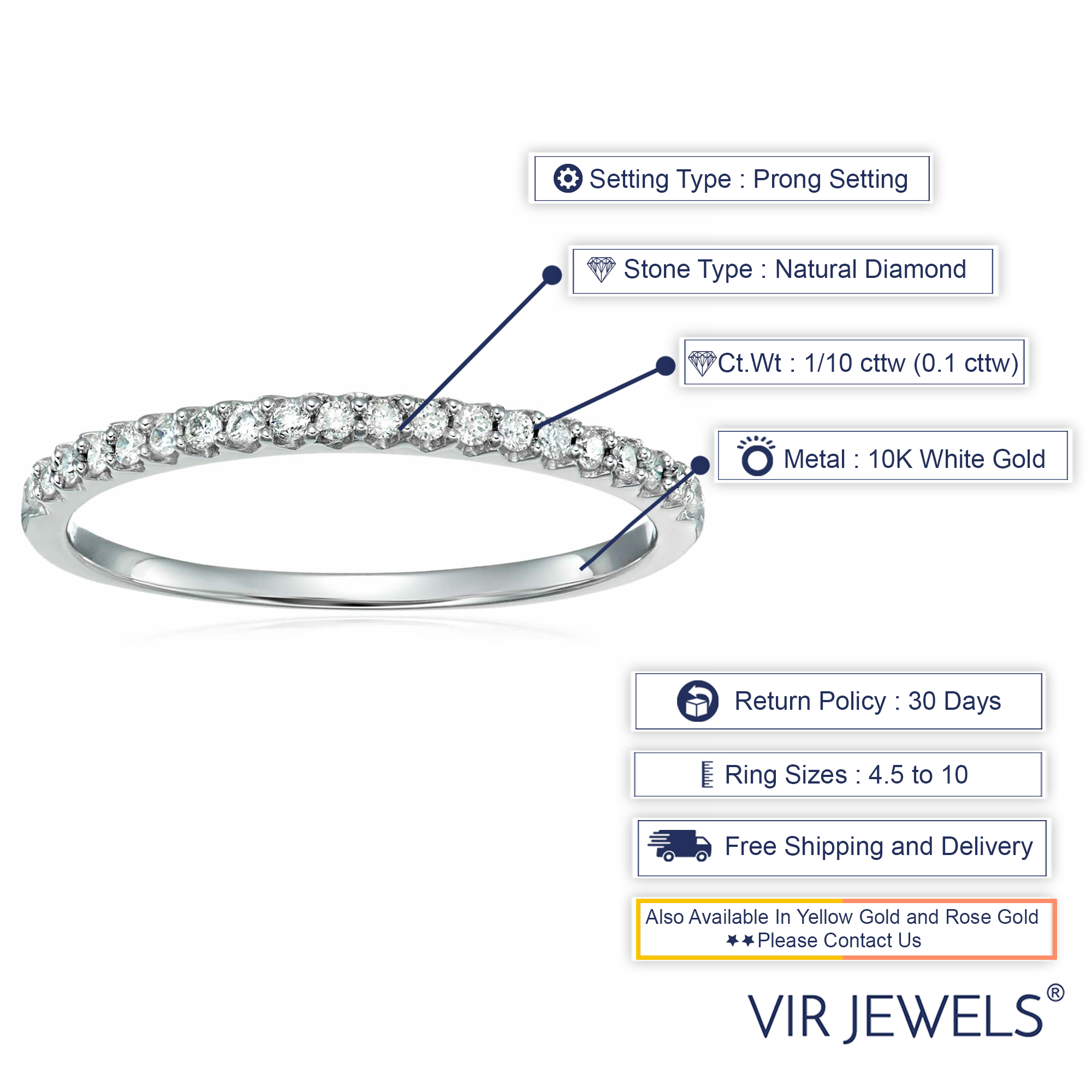1/10 ct Diamond Wedding Band for Women in 10K Gold Micro Pave Petite Prong - Picture 8 of 15