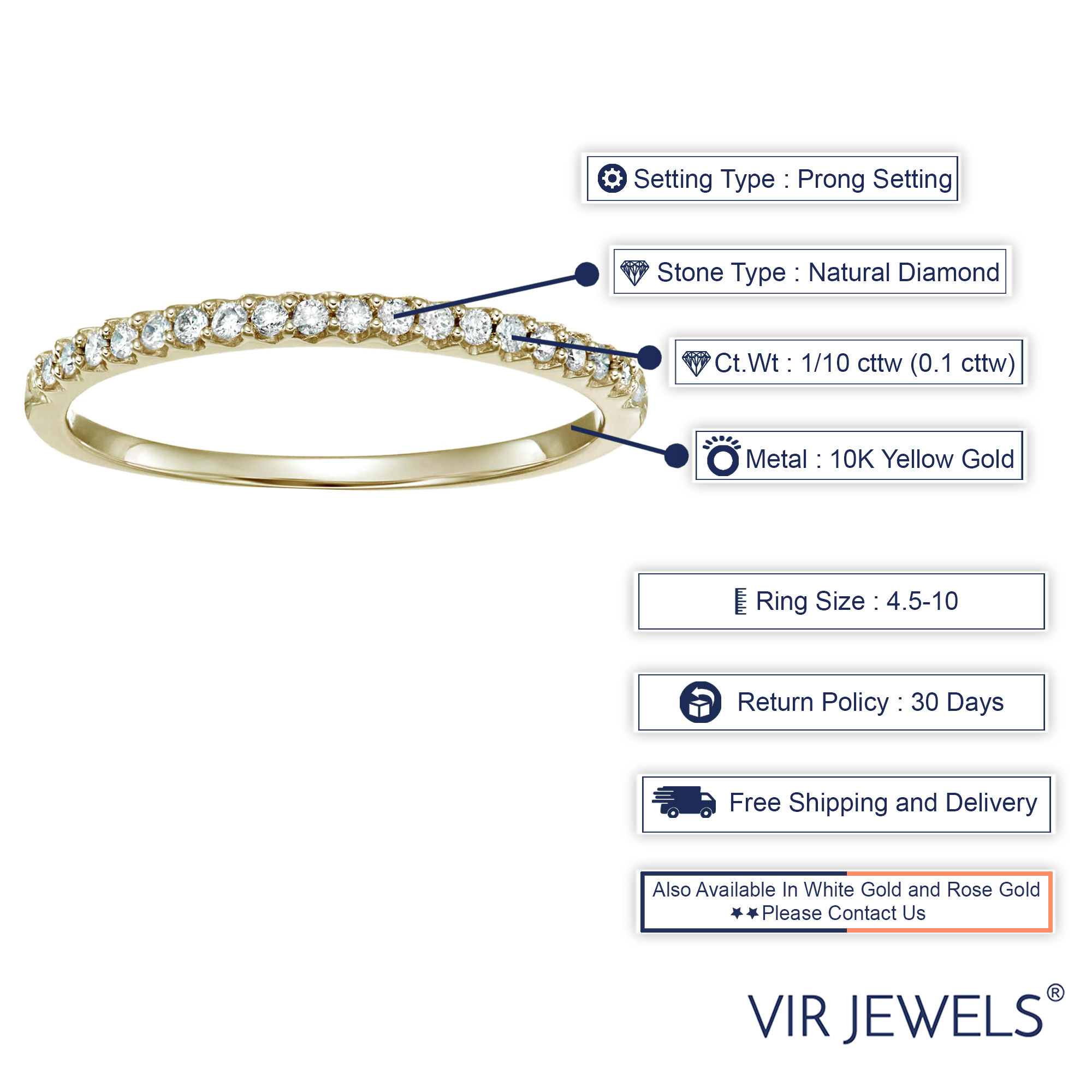 1/10 ct Diamond Wedding Band for Women in 10K Gold Micro Pave Petite Prong - Picture 13 of 15