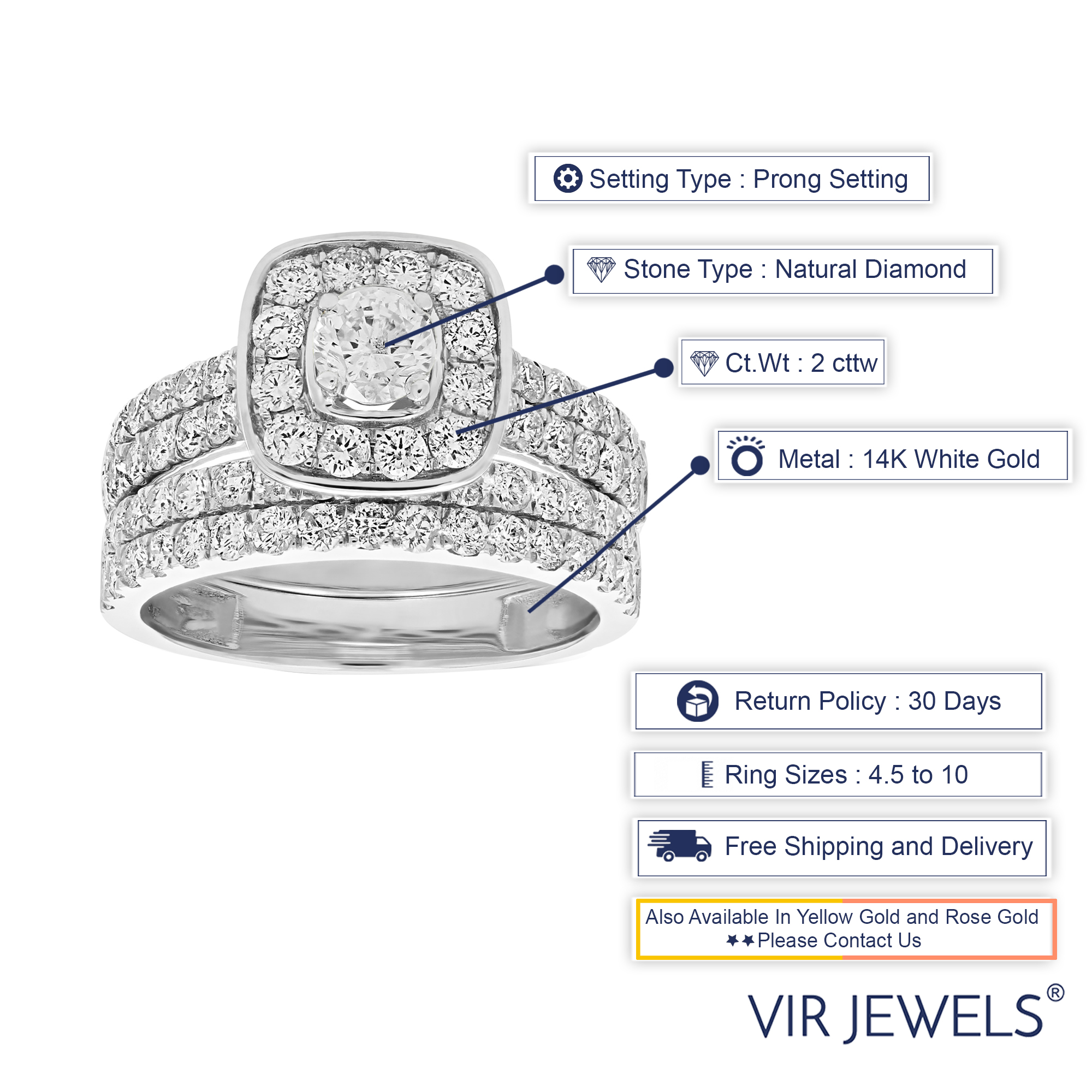 Diamond Wedding Ring Sets for Women 2 CT 14K White Gold Cushion Engagement Ring - Picture 13 of 16