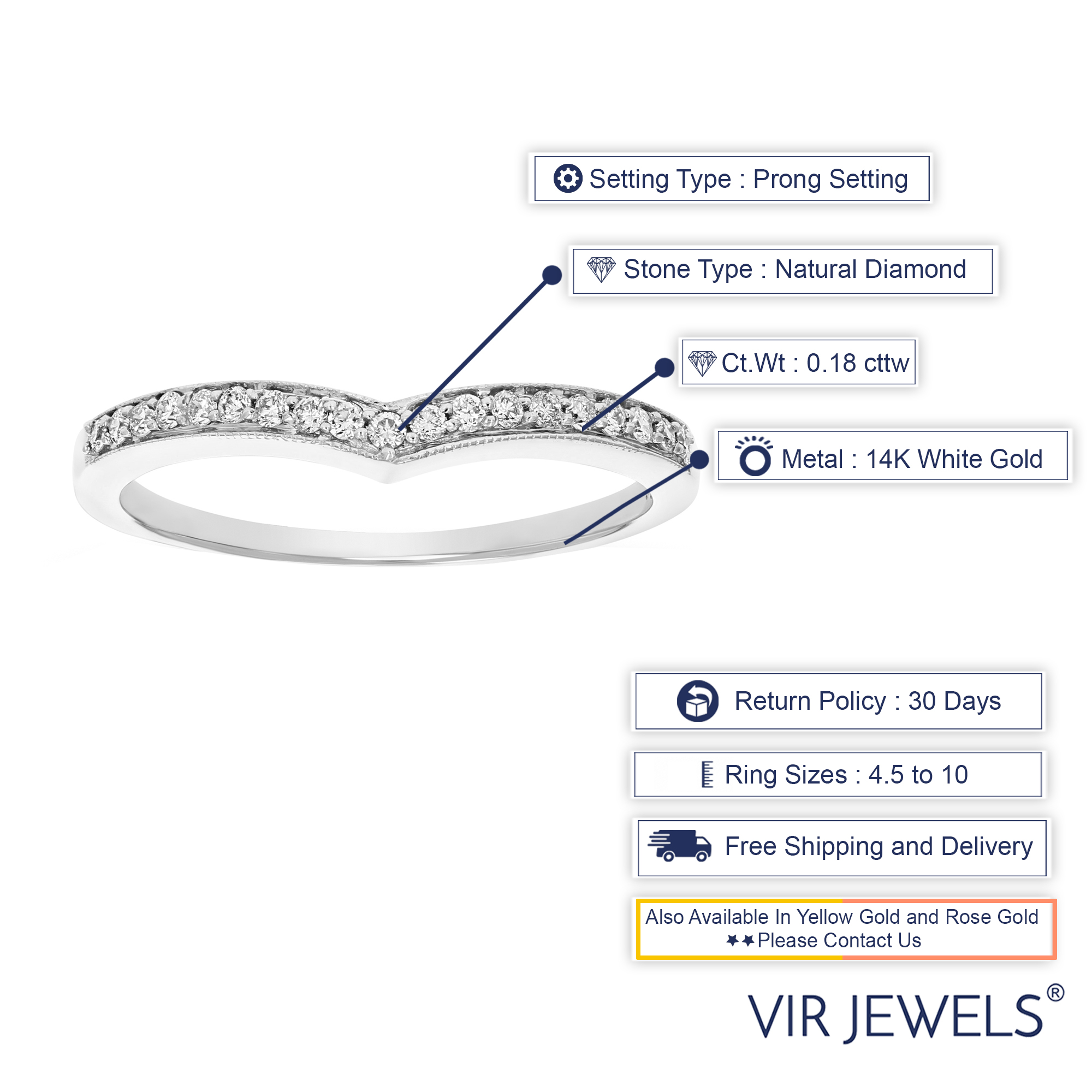 0.18 cttw V-Shape Milgrain Diamond Wedding Band 14K White or Yellow Gold Round - Picture 14 of 19