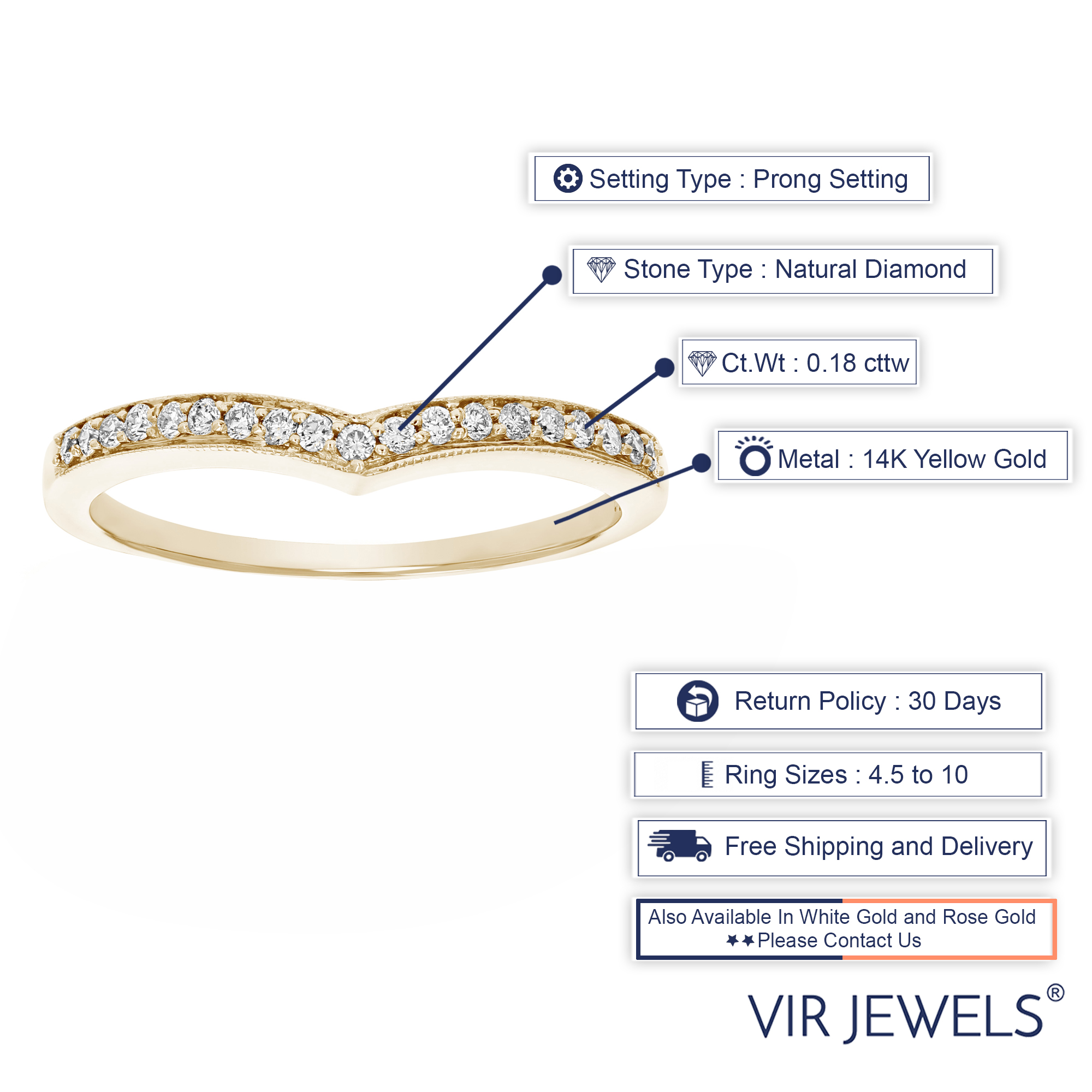 0.18 cttw V-Shape Milgrain Diamond Wedding Band 14K White or Yellow Gold Round - Picture 17 of 19