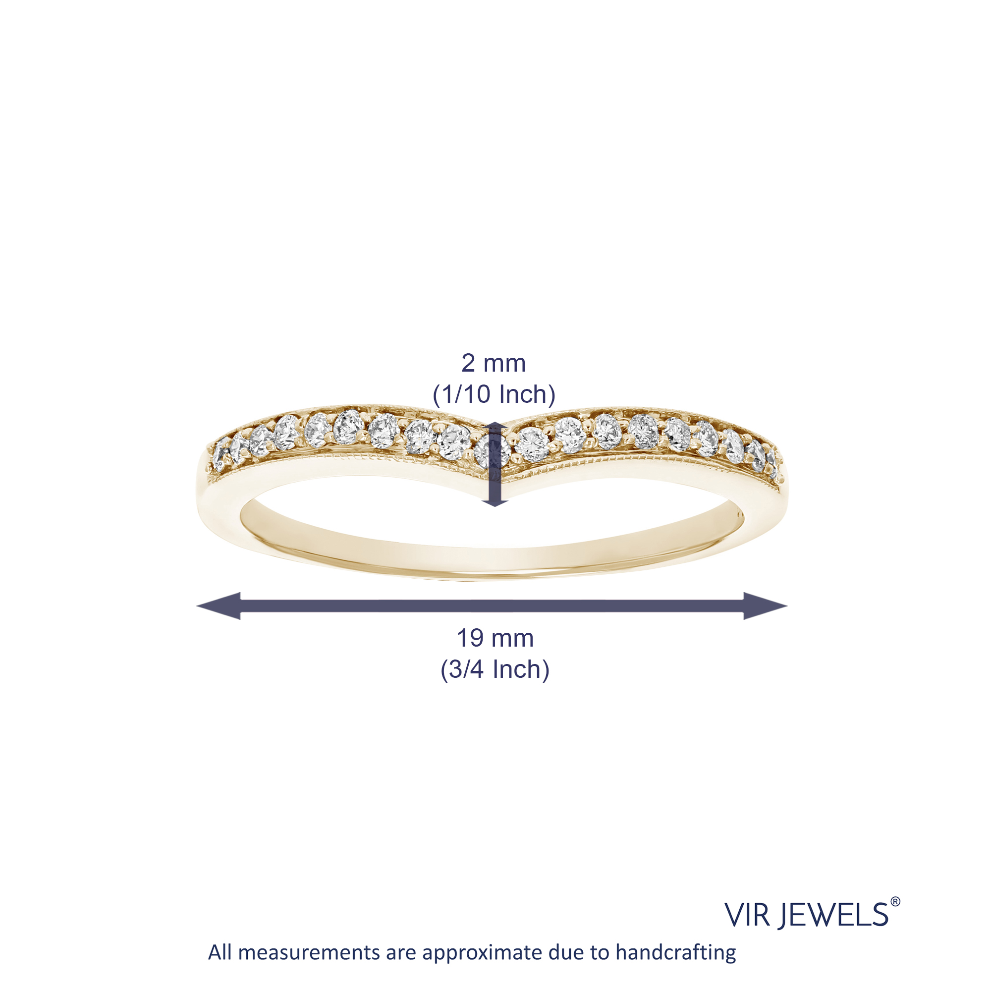 0.18 cttw V-Shape Milgrain Diamond Wedding Band 14K White or Yellow Gold Round - Picture 18 of 19