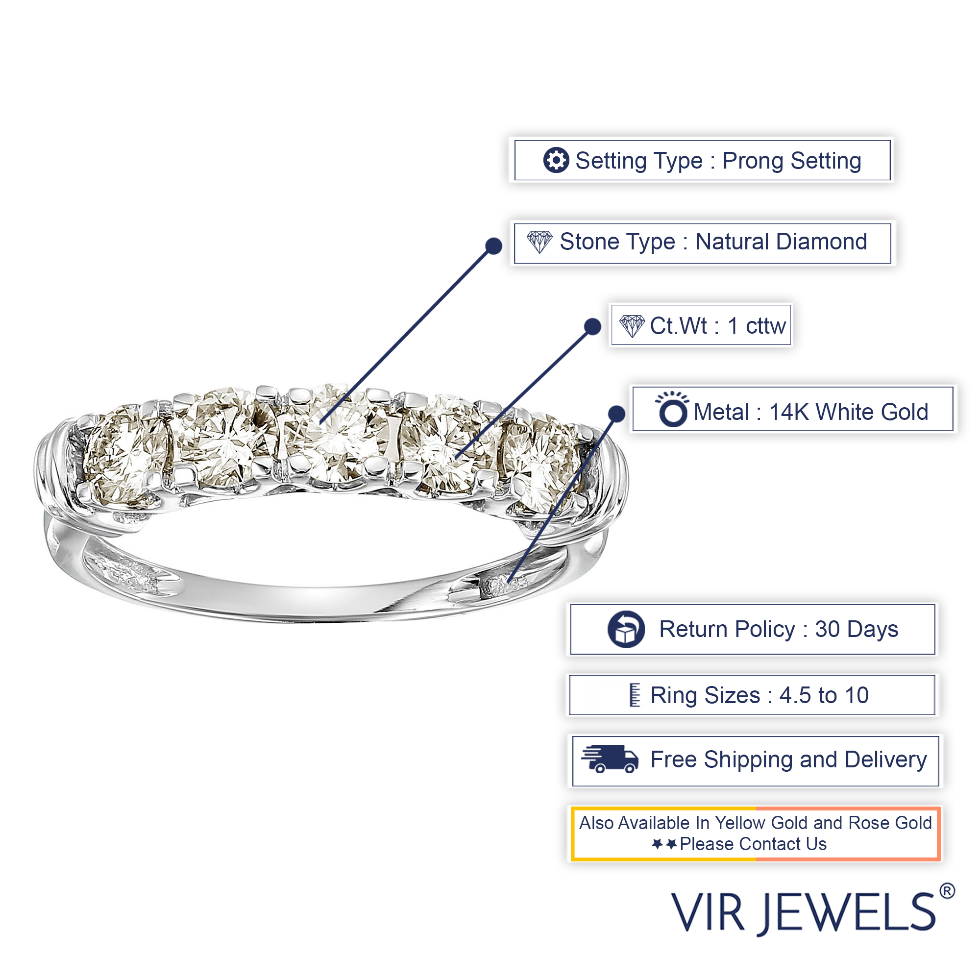 1 cttw Certified SI2-I1 5 Stone Diamond Engagement Ring 14K White or Yellow Gold