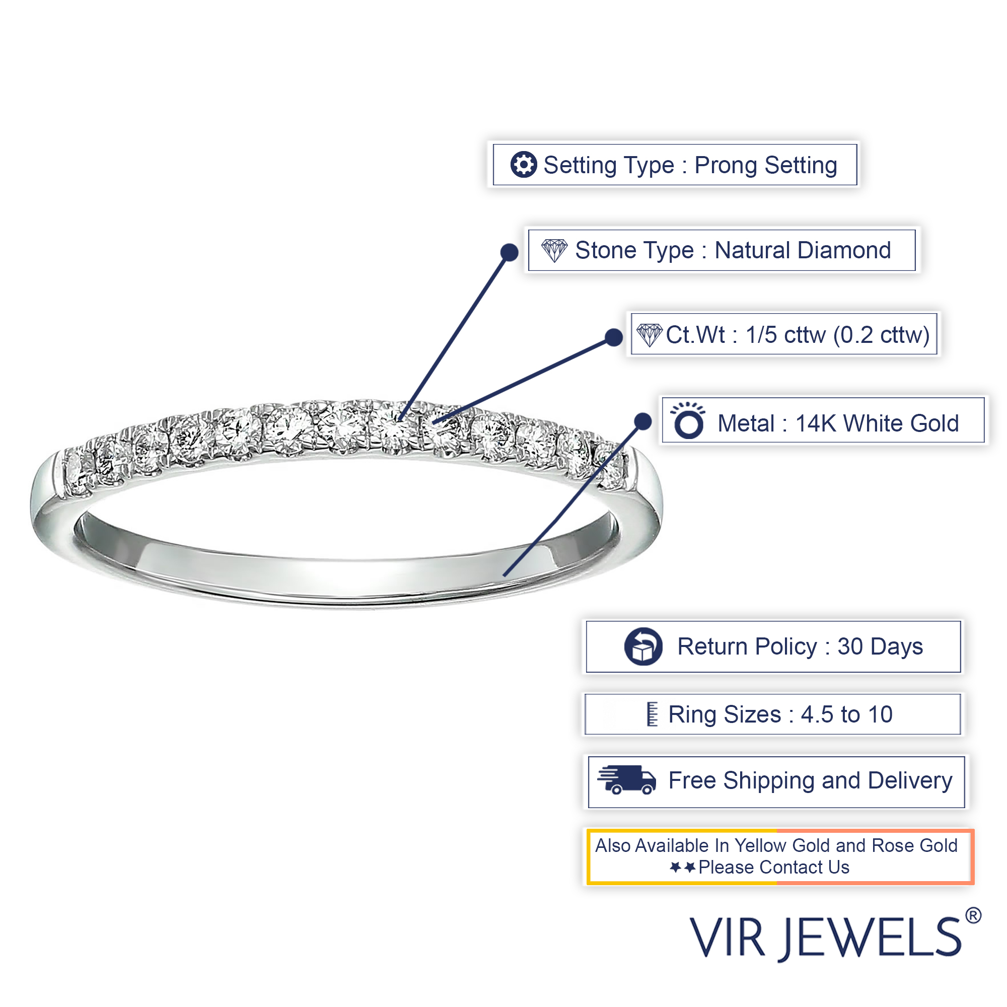 1/5 cttw Pave Diamond Wedding Band 14k Gold Bridal Ring Prong Set - Picture 13 of 19