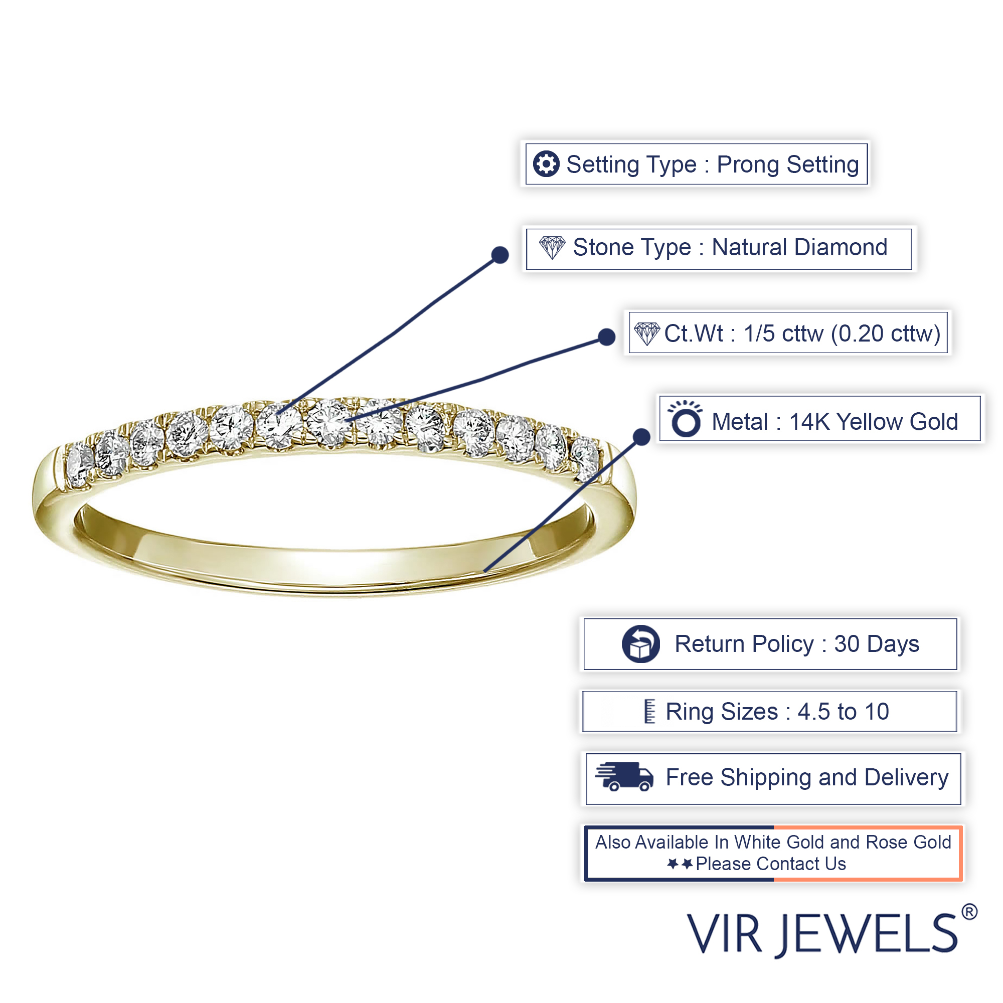 1/5 cttw Pave Diamond Wedding Band 14k Gold Bridal Ring Prong Set - Picture 17 of 19