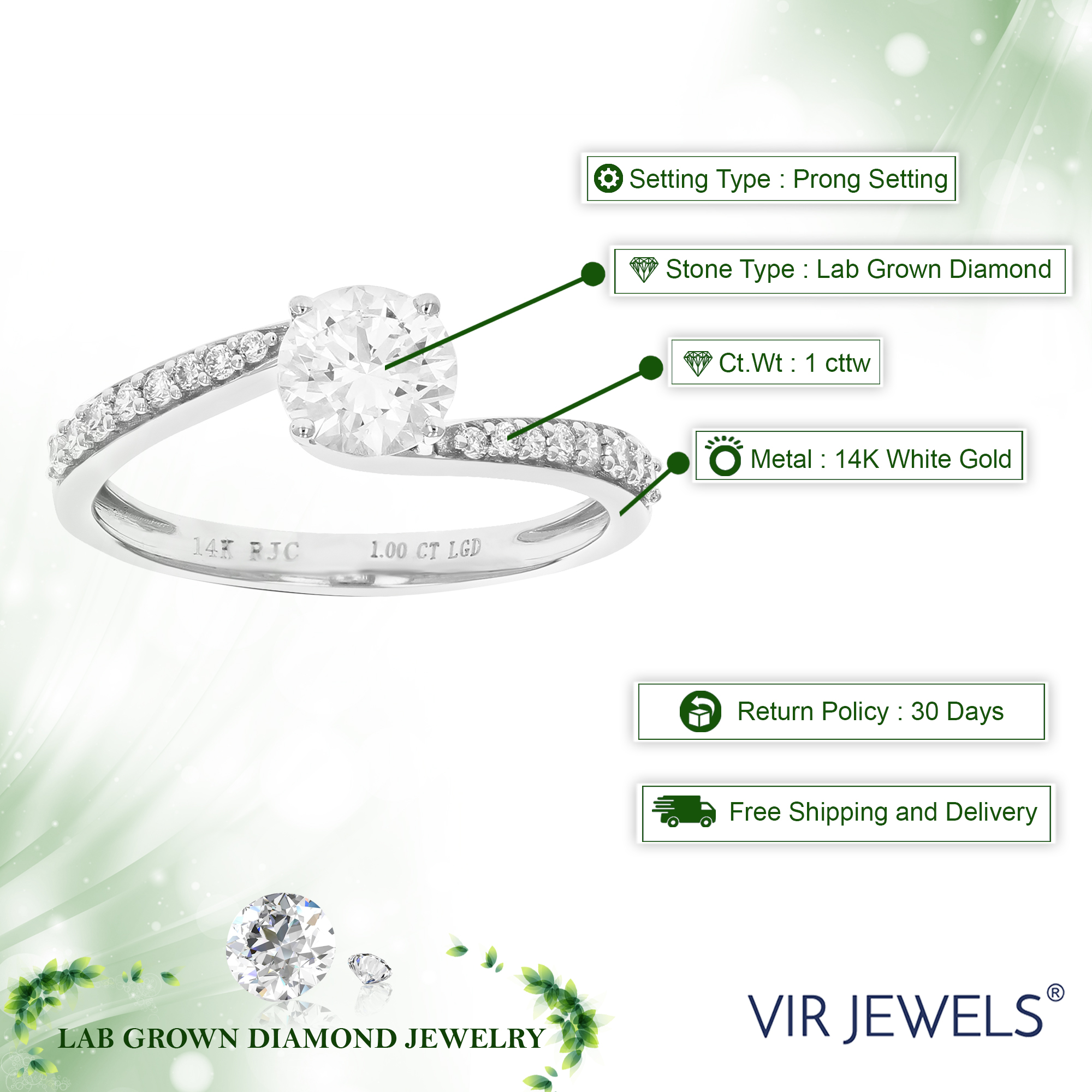 1 cttw Lab Created Diamond Engagement Ring in 14K White Gold Round in Prong Set - Picture 8 of 22