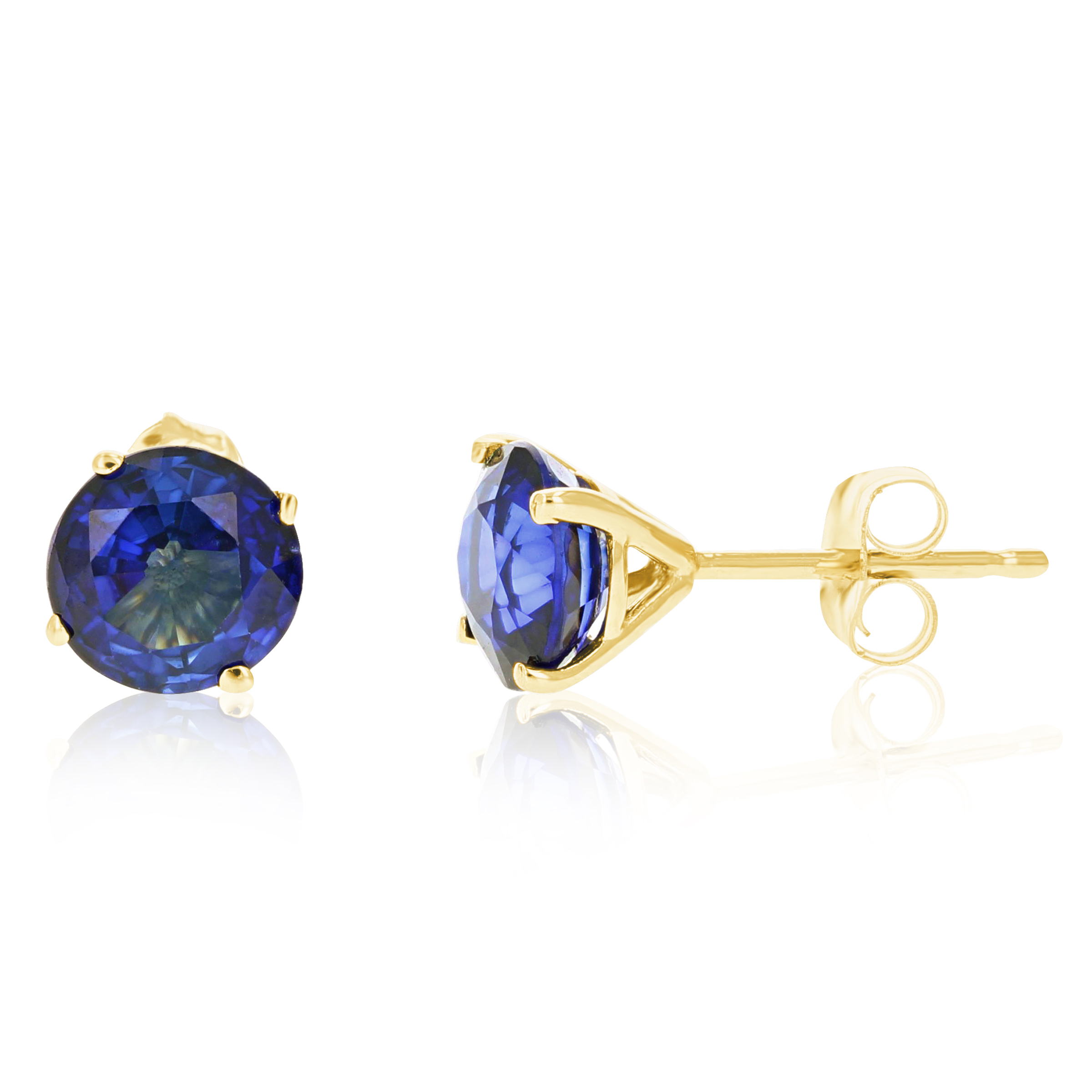 Pendientes de tachuelas de zafiro azul creados por 1,80 quilates de oro 14 K 6 mm redondos con empuje - Imagen 7 de 8