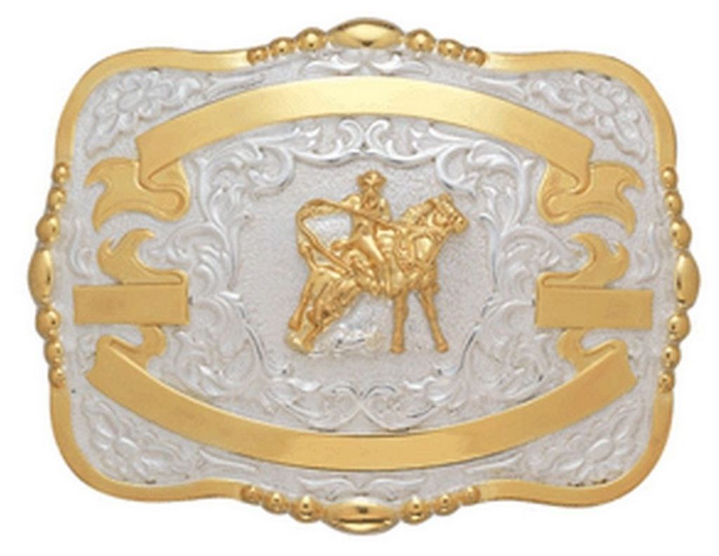 Crumrine Western Belt Buckle Boys Calf Roper Beaded Gold White 384A - Picture 2 of 3