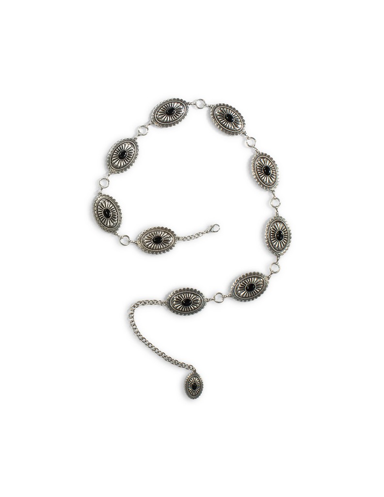 ARIAT SILVER & BLACK STONE OVAL CONCHO CHAIN BELT Ariat Western Womens Belt Chain Link Oval Concho Black  main image 3