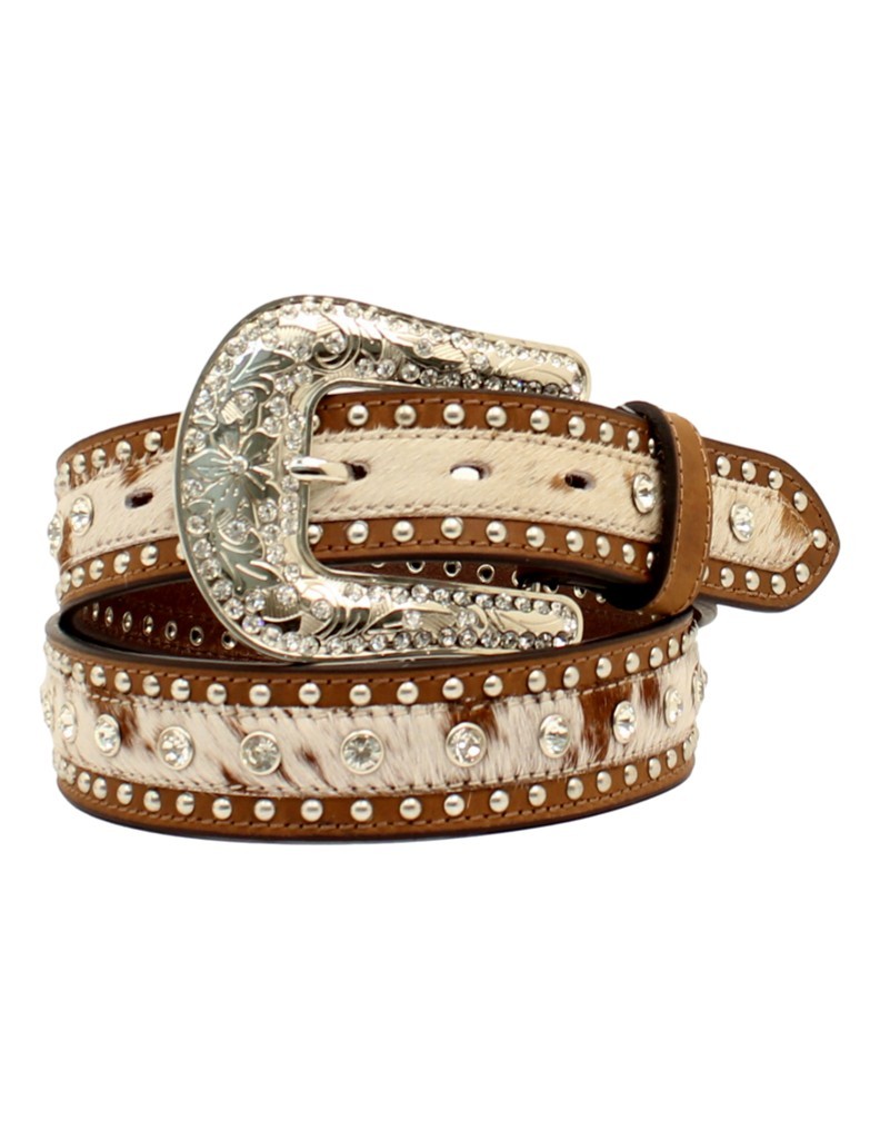 NWT  Women’s Nocona Calf Hair Rhinestone Belt Nocona Western Womens Belt M Black White Calf Hair Studded  main image 4