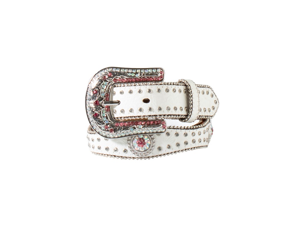 Scalloped leather Nocona belt with clear crystals Nocona Western Belt Womens Crystal Concho Gator Mahogany  main image 2