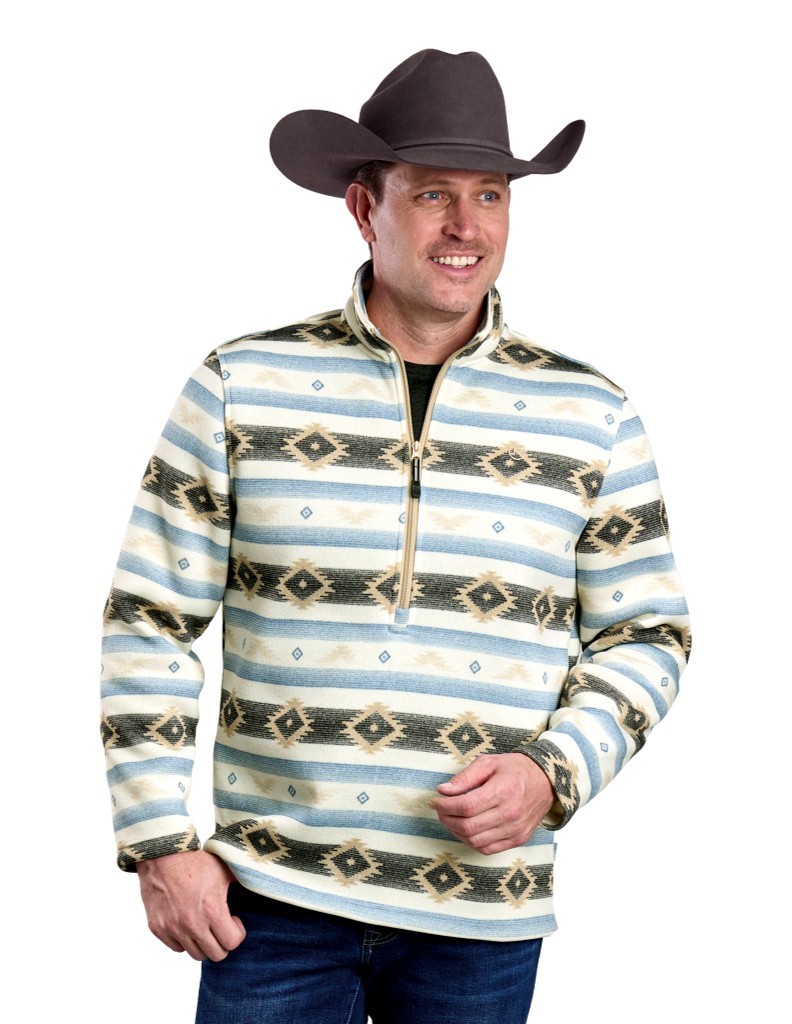 Roper Men's White Aztec Stripe 1/4 Zip Sweater