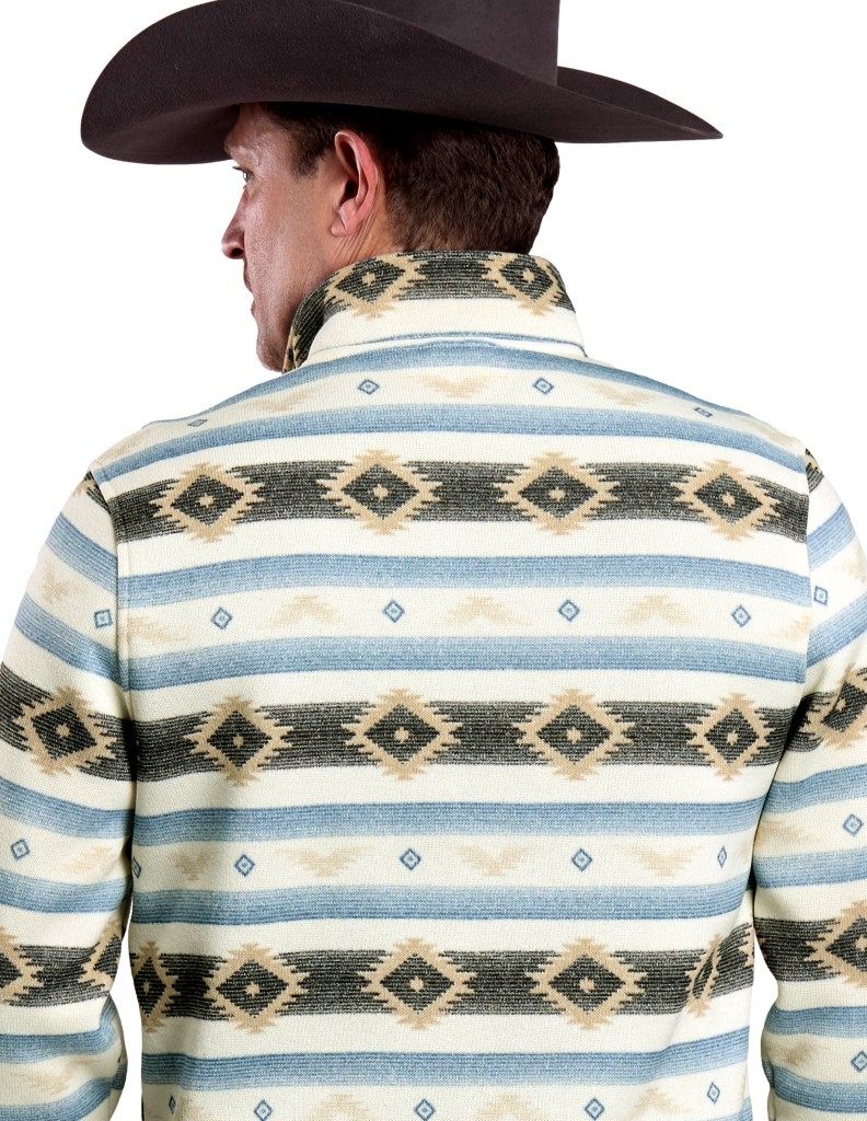 Roper Men's White Aztec Stripe 1/4 Zip Sweater