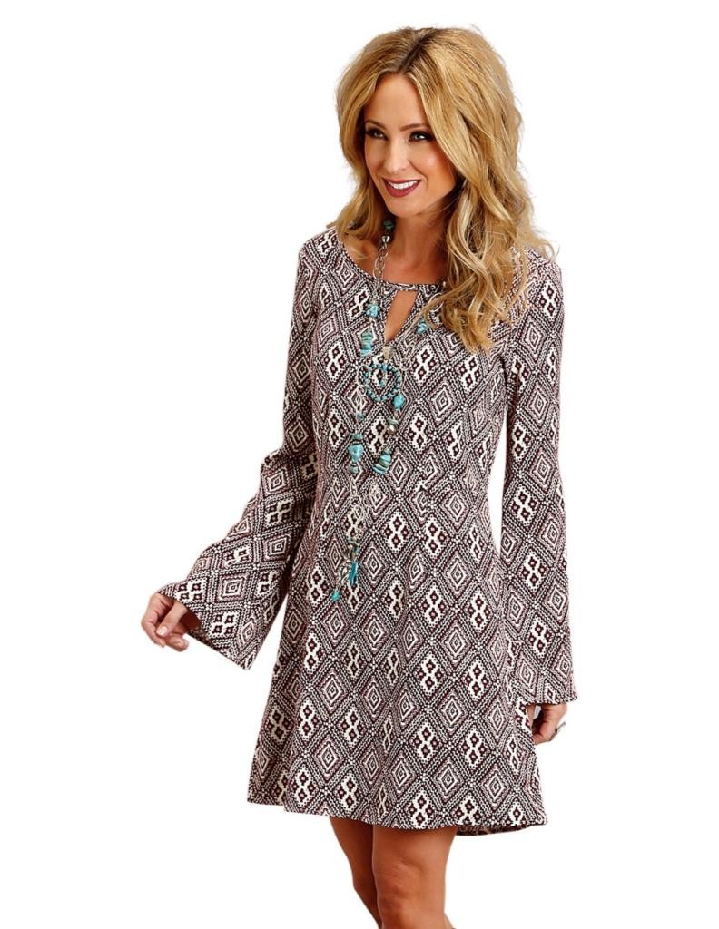 Stetson Women's Rayon Twill Wine Aztec Print Dress