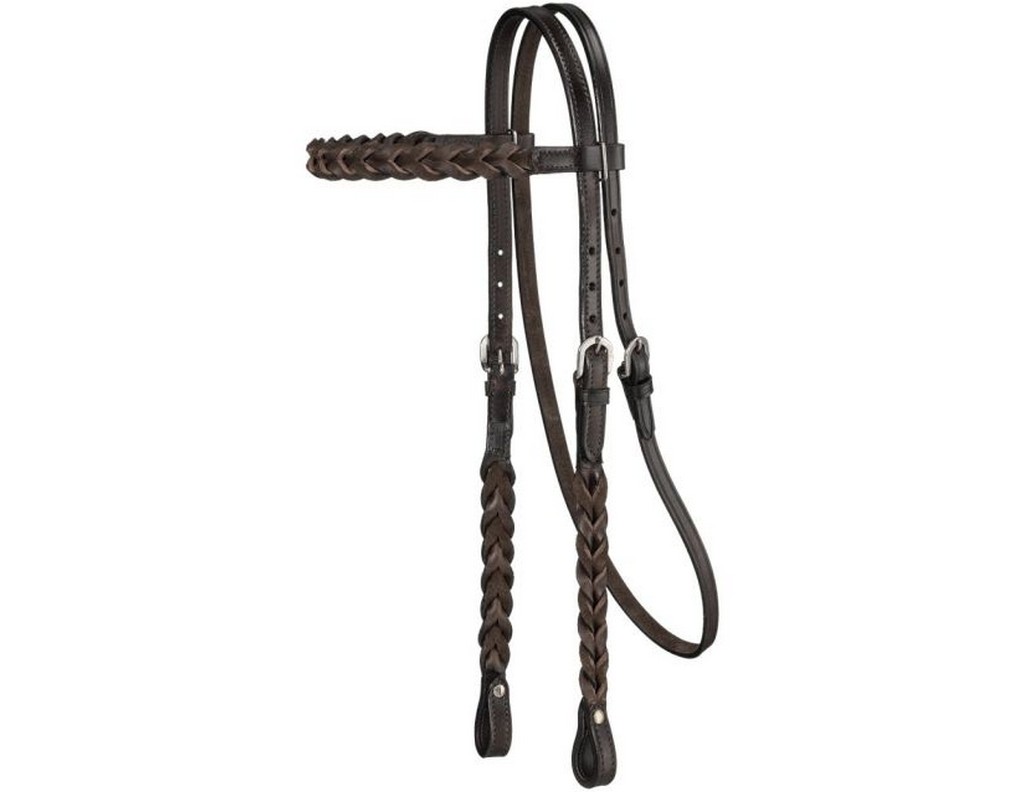 Royal King Headstall Braided Leather Browband Adjustable 42-1255