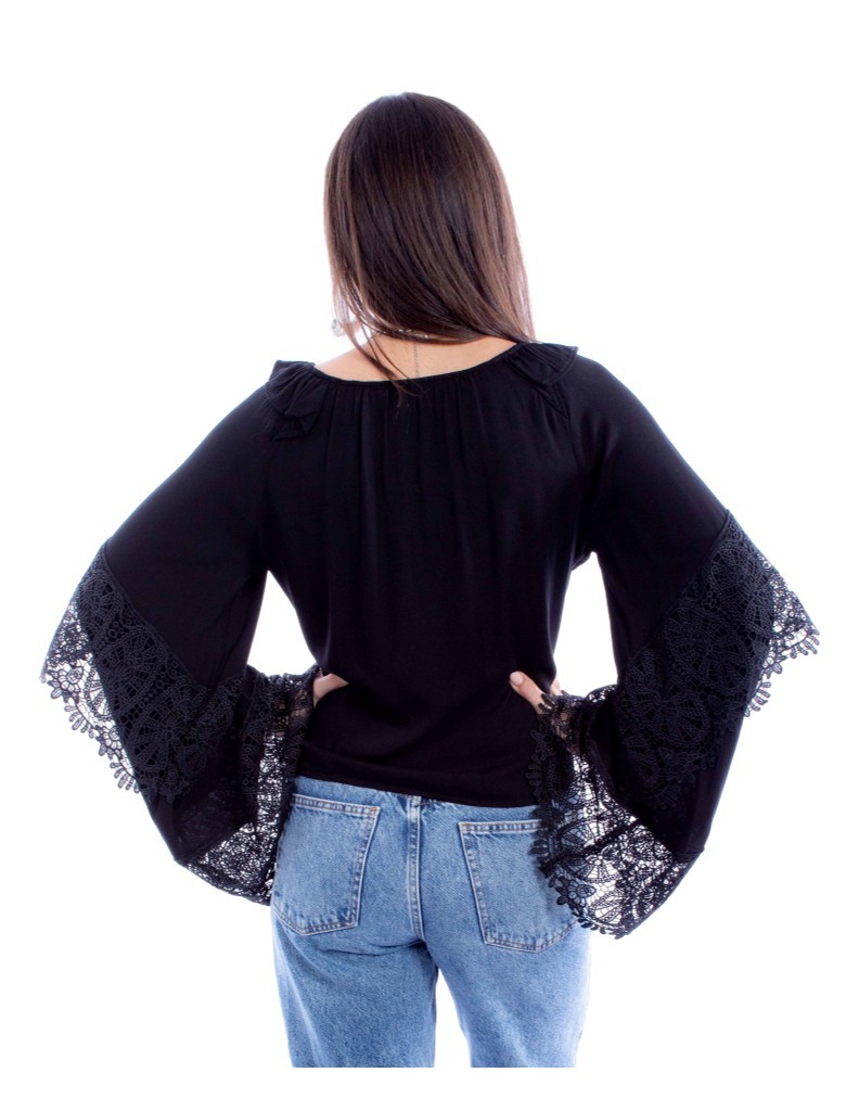 Scully Western Shirt Womens L/S Crochet Bell Sleeve F0_HC860 - Picture 4 of 6