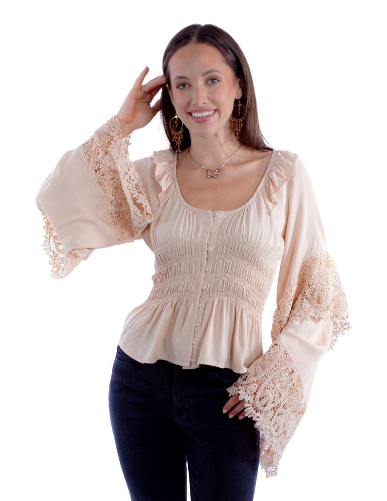 Scully Western Shirt Womens L/S Crochet Bell Sleeve F0_HC860 - Picture 5 of 6