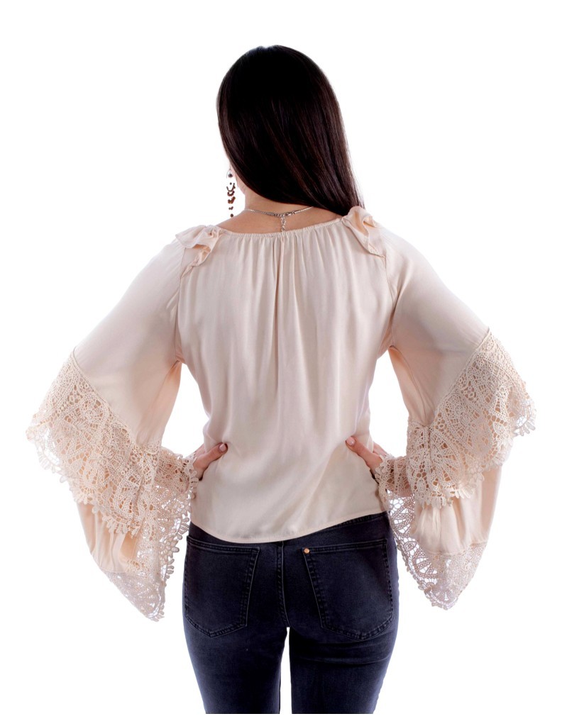 Scully Western Shirt Womens L/S Crochet Bell Sleeve F0_HC860 - Picture 6 of 6