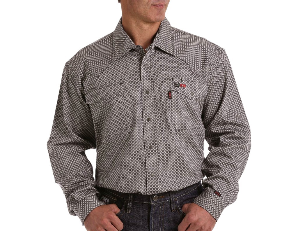 Cinch Work Shirt Mens Long Sleeve Flame Resistant Snap Gray WLW2002001