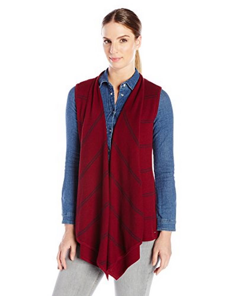 L Red Tommy Hilfiger Womens Harper Draped Striped Vest