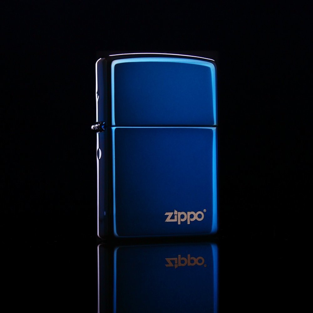 Zippo Sapphire w/ Logo Lighter, High Polish, Iridescent Blue, Windproof