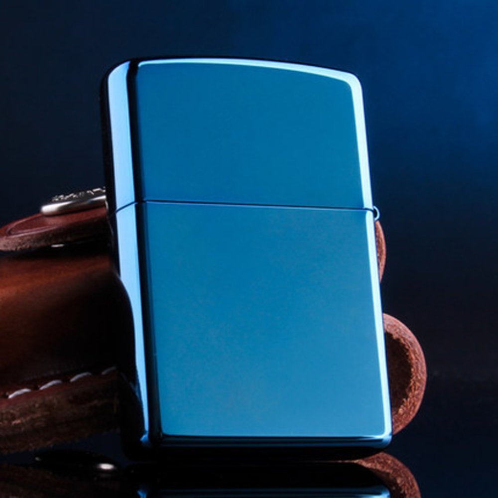 Zippo Sapphire w/ Logo Lighter, High Polish, Iridescent Blue, Windproof