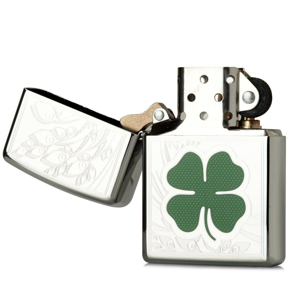 Zippo Shamrock 3D Lighter, High Polish Chrome, Clover, Windproof 24699