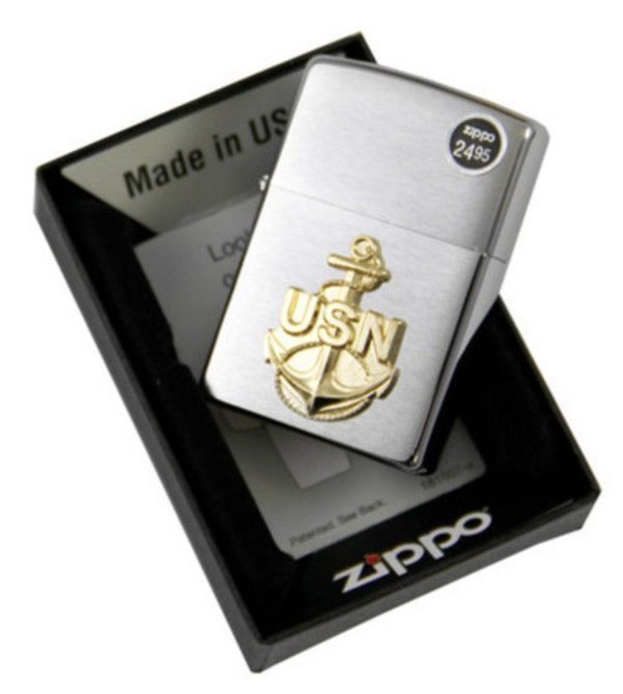 Zippo Navy Anchor Crest Emblem Lighter, Brushed Chrome eBay
