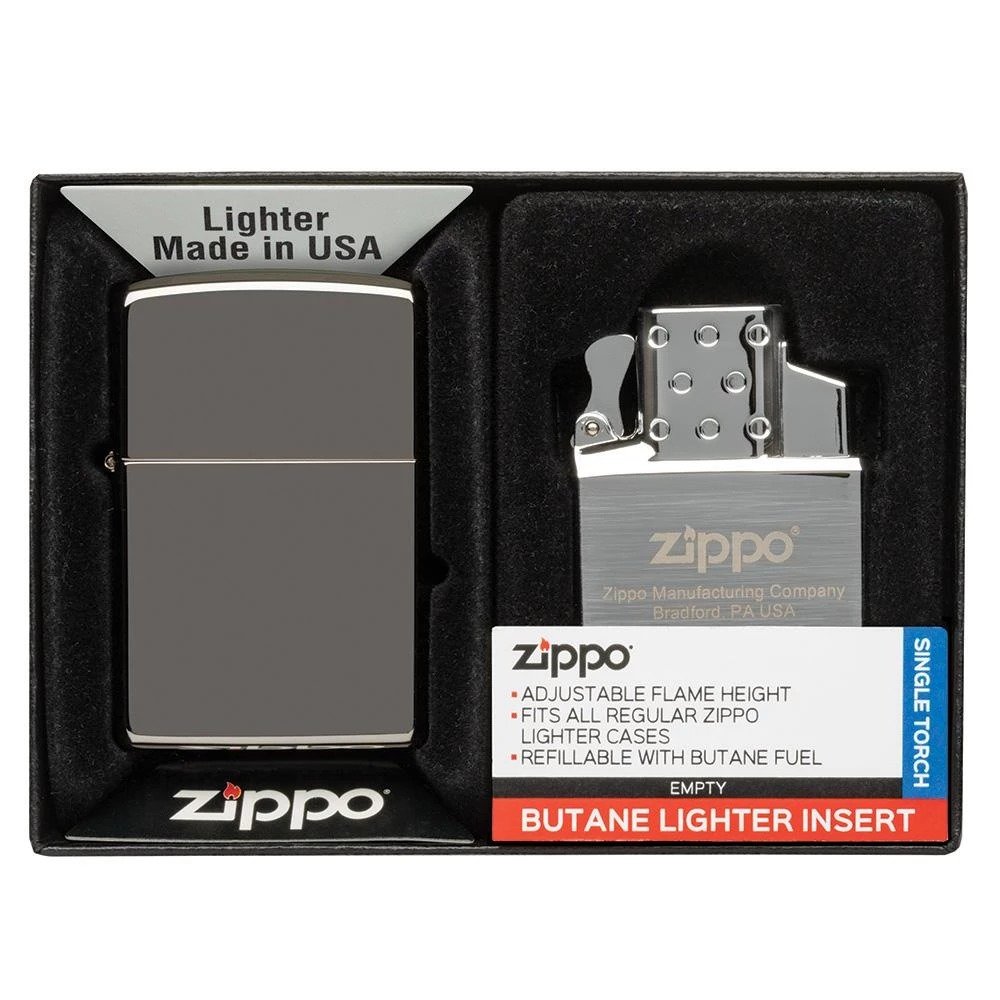 Zippo Black Ice Lighter + Butane Insert Combo Gift Set, Genuine Lighter