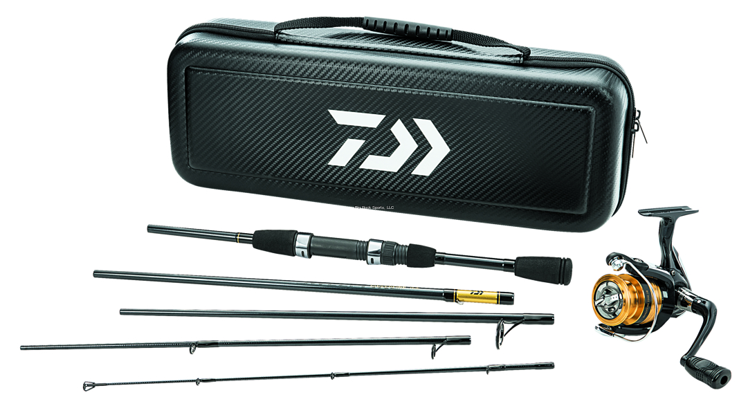 Daiwa Carbon Case Travel 5pc Rod, Pre-Mounted Spinning Combo