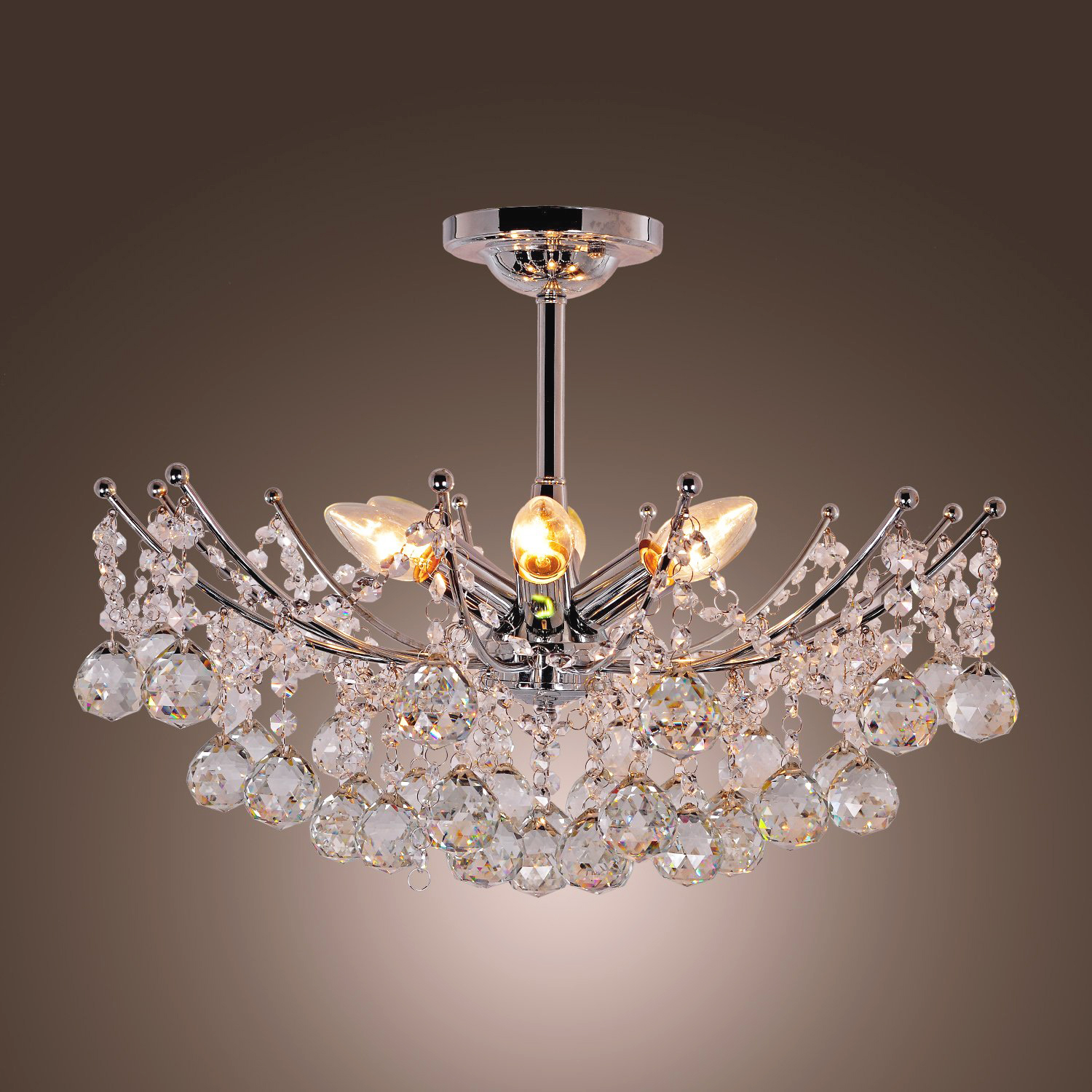 Modern Clear Crystal Semi Flush Mount Ceiling Light Bedroom