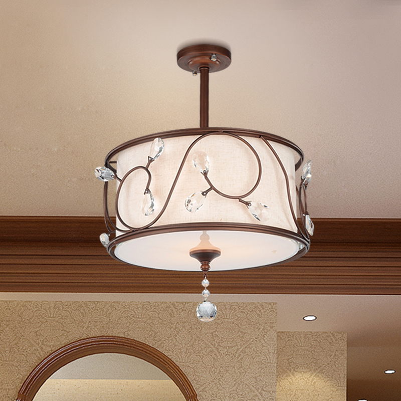 Rustic Clear Crystal Fabric Drump Lamp Shade Semi Flush Mount