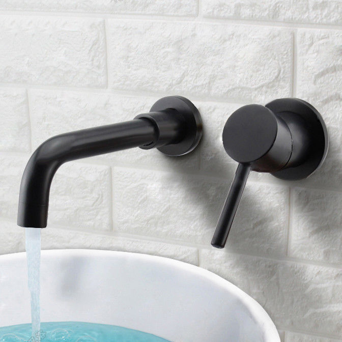 Details About Modern Wall Mount Bathroom Sink Mixer Faucet With Single Handle 2 Hole In Black
