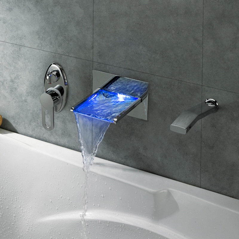 Wall Mounted Led Mixer Shower Tap Waterfall Roman Tub Filler
