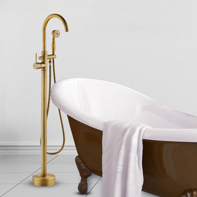 Free Standing Tub Faucet Tap With Handshower 1 Handle Bath Swivel