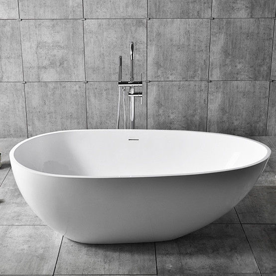 Oval Freestanding Soaking Bathtub Stone Resin Tub with Center Drain