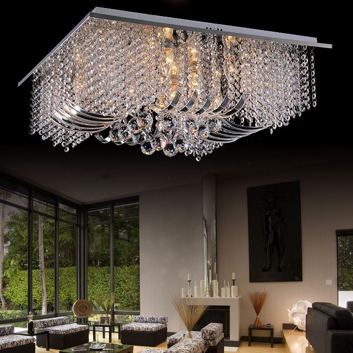 Modern Luxury Spectacular Square Crystal Flush-Mount ...