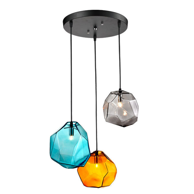 Modern Stone Color Glass Kitchen Hanging Pendant 3 Light Halogen