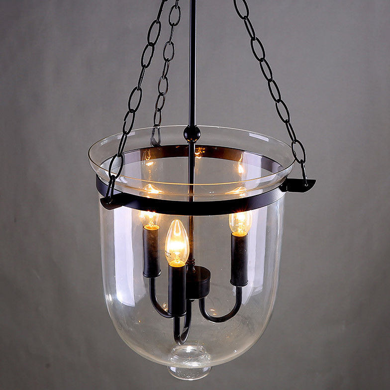 Details About Retro Rustic Clear Glass Bell Jar Shade Hanging Pendant Light 3 Candle Lights