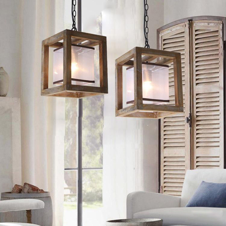Farmhouse Weathered Wood Square 1 Light Hanging Lantern Pendant