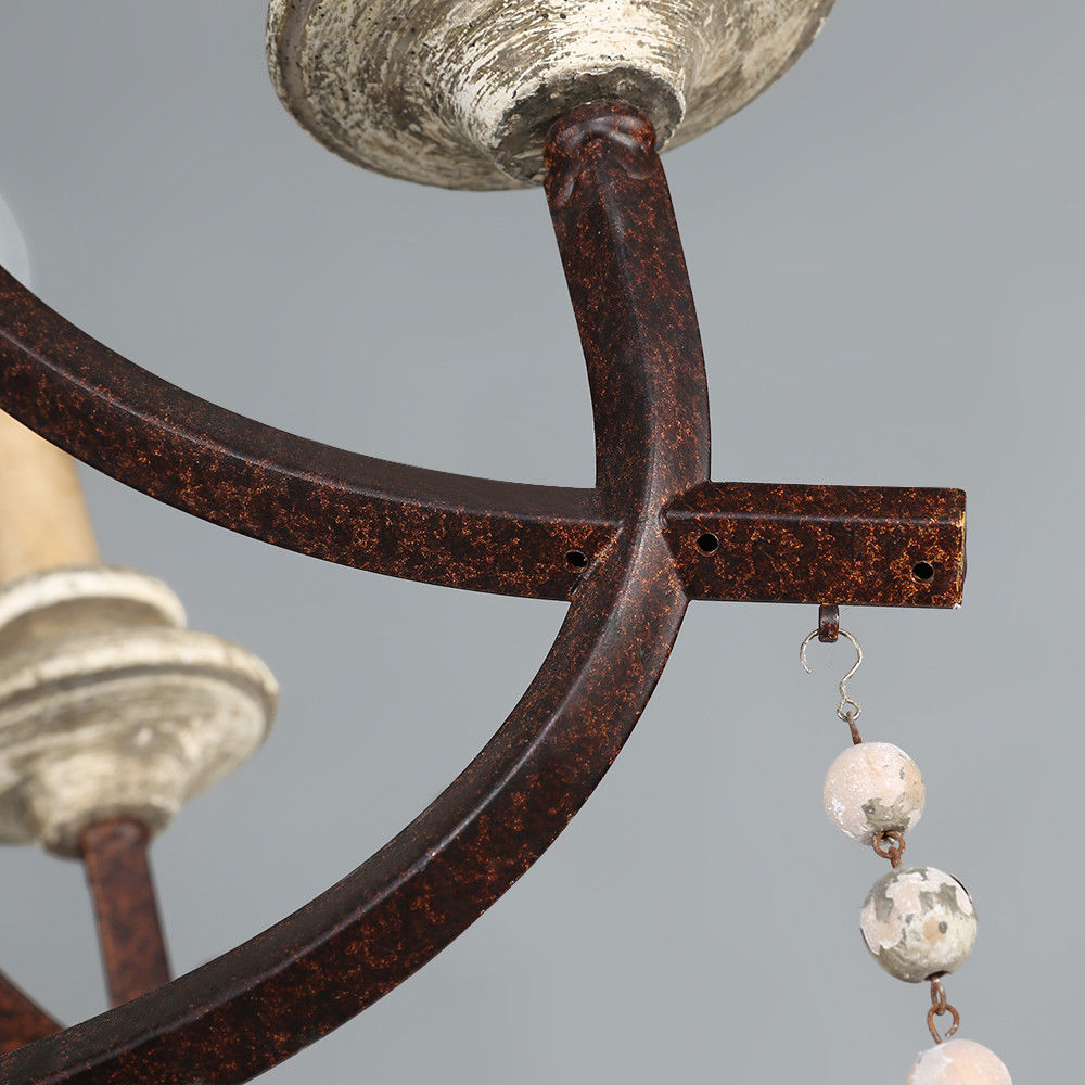Rustic Rust Metal 6-Light Chandelier Distressed Wooden ...