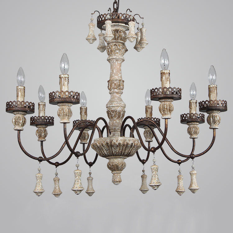 French Country Carved Wood Rust Metal CandelabraStyle Rustic